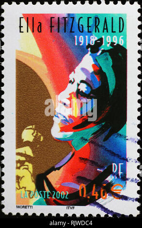 Ella Fitzgerald portrait on french postage stamp Stock Photo