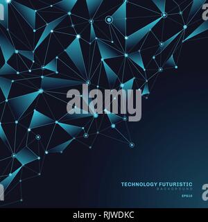 Abstract triangles polygonal shapes on dark blue background consisting of lines and points in the form of planets and constellations technology concep Stock Vector
