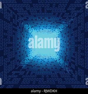 Abstract big data squares pattern futuristic transfer data perspective on blue background with Impact of light explosion technology concept. Vector il Stock Vector
