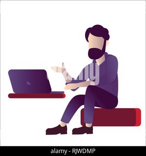 Programmer or IT Specialist lecture with laptop, for business education, freelance. Vector Illustration Stock Vector