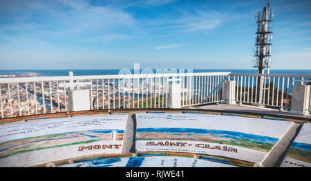 Sete, France - January 4, 2019: view of the White Stones orientation table on the heights of the city on a winter day Stock Photo