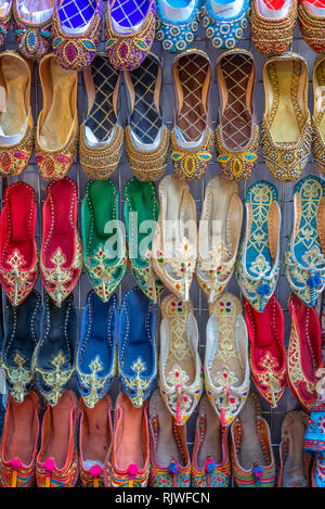 Colorful babouche slippers in Dubai souks, Unied Arab Emirates Stock Photo