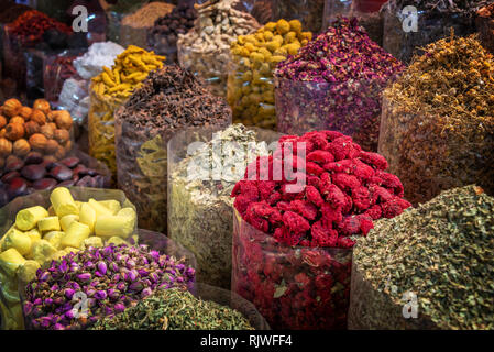 Colorful piles of spices in Dubai souks, United Arab Emirates Stock Photo
