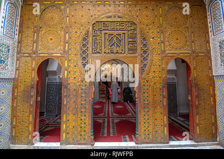 Detail of the gate or door of The Zaouia Moulay Idriss II is shrine or mosque  and is dedicated to and tomb of Moulay Idriss II in Fez. Fes, Morocco Stock Photo