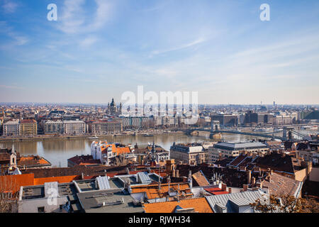 BUDAPEST / HUNGARY - FEBRUARY 02, 2012: Panorama of the city, shot taken during winter sunny day Stock Photo