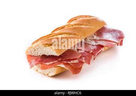 Spanish serrano ham sandwich isolated on white background Stock Photo