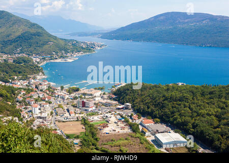 Aerial view of Kotor Bay and marina Herceg Novi. MONTENEGRO Stock Photo