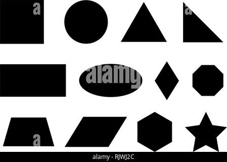Set of simple geometric shapes including major ones: rectangle, circle, triangle Stock Vector