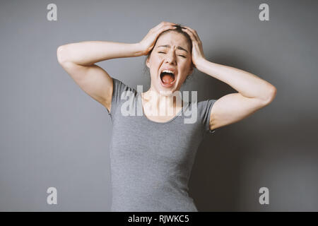 screaming woman throwing a tantrum Stock Photo