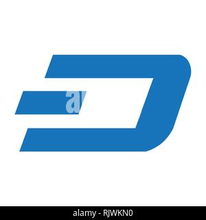 Vector illustration Dash crypto currency blockchain flat logo isolated on white background. Stock Vector
