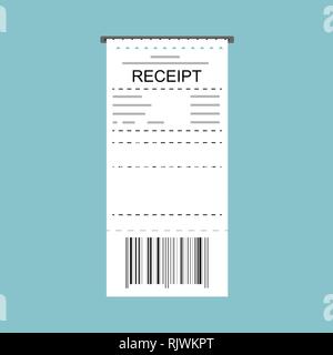 Vector icon  sales printed receipt. Bill atm template, cafe or restaurant paper financial check Stock Vector