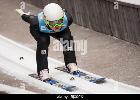 Ljubno, Slovenia. 07th Feb, 2019. Guylim Park of Korea competes on qualification day of the FIS Ski Jumping World Cup Ladies Ljubno on February 7, 2019 in Ljubno, Slovenia. Credit: Rok Rakun/Pacific Press/Alamy Live News Stock Photo