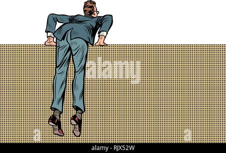 man climbs over wall Stock Vector