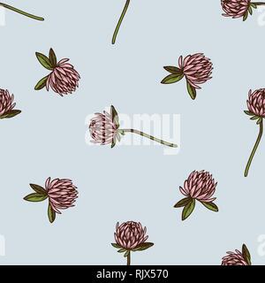 Seamless pattern with hand drawn colored clover, shepherd's purse Stock Vector