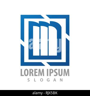 Square bookshelf blue logo concept design. Symbol graphic template element Stock Vector