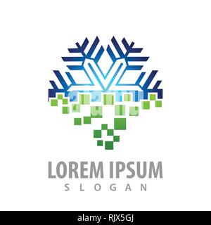 Digital snowflake logo concept design. Symbol graphic template element Stock Vector