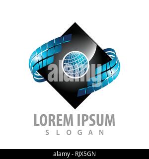 Digital world square logo concept design. Symbol graphic template element Stock Vector