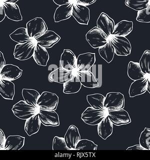 Seamless pattern with hand drawn chalk allamanda, vriesea Stock Vector