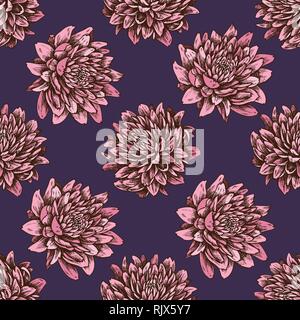 Seamless pattern with hand drawn colored aster Stock Vector