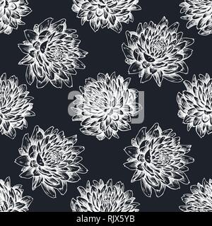 Seamless pattern with hand drawn chalk aster Stock Vector