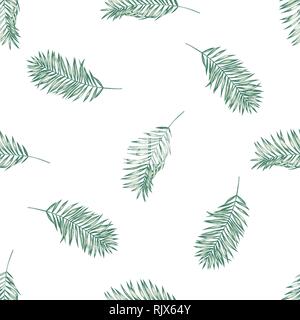 Seamless pattern with hand drawn pastel coconut palm leaves Stock Vector