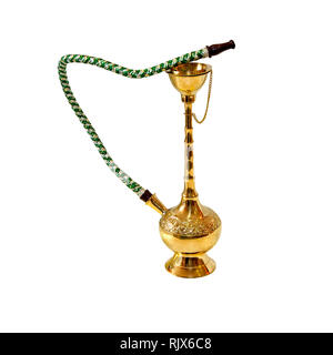Gold Arabic smoking pipe with clipping path Stock Photo