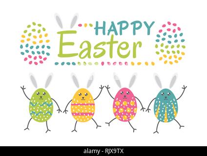 Happy Easter. Set of Easter cute eggs on a white background Stock Vector