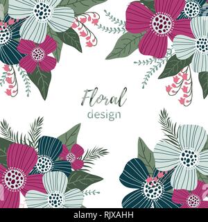 Happy holiday. Template for cards and banners with cute doodles flowers, vector Stock Vector
