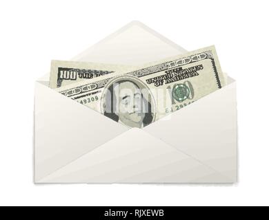 Fake two one hundred USA dollars banknotes in white paper envelope isolated on white Stock Vector