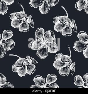 Seamless pattern with hand drawn chalk apple flowers Stock Vector
