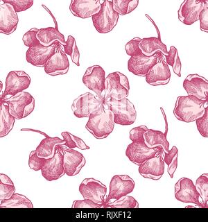 Seamless pattern with hand drawn pastel apple flowers Stock Vector