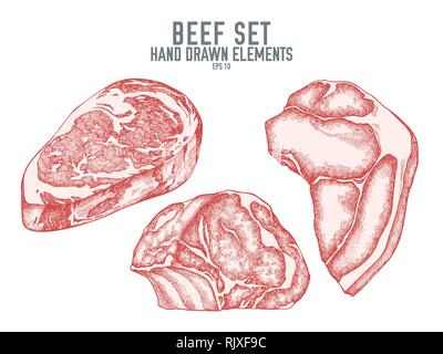 Vector collection of hand drawn pastel beef Stock Vector