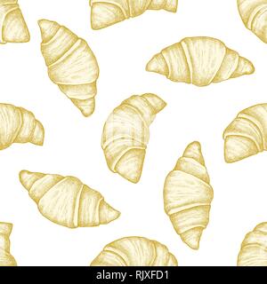 Seamless pattern with hand drawn pastel croissants and bread Stock Vector