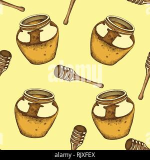 Seamless pattern with hand drawn colored honey Stock Vector