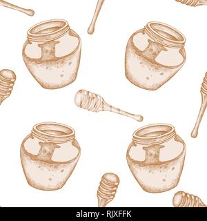 Seamless pattern with hand drawn pastel honey Stock Vector