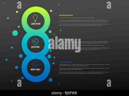 Vector multipurpose Infographic template with three elements options and modern colors on a dark background Stock Vector