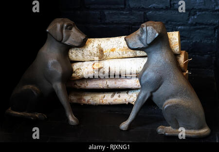 Fireplace Pair of Andiron or Firedogs. Stock Photo