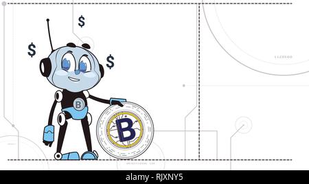 Chatbot Hold Bitcoin Robots and Crypto Currency Mining Technology Cryptobot Concept Stock Vector