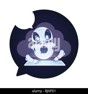 Chatbot Robot Icon Chatter Bot Answer Users Questions Using Digital Tablet Virtual Assistance Concept Stock Vector