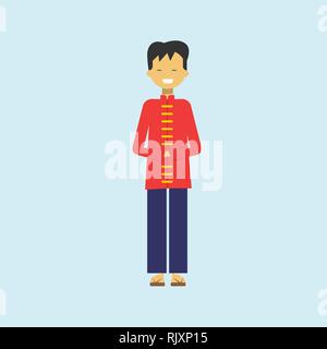 Chinese Man Wearing Traditional Costume Asian Male Clothes Stock Vector