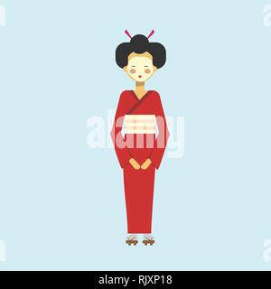 Japanese Geisha In Kimono Traditional Woman Dress Stock Vector