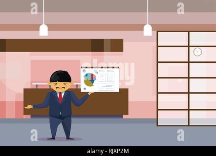 Asian Business Man Leading Presentation Finance Report On Flip Chart, Korean Businessman Training Conference Stock Vector