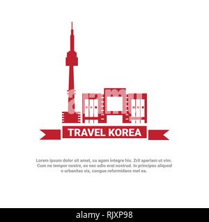 Seoul Landmark Buildings Icon Travel To Korea Banner Stock Vector