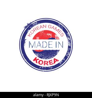Made In Korea Stamp Grunge Sticker With Korean Flag Isolated Template On White Background Stock Vector