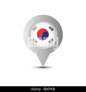 Map Pointer With South Korea Flag And Shadow Isolated On White Background Stock Vector