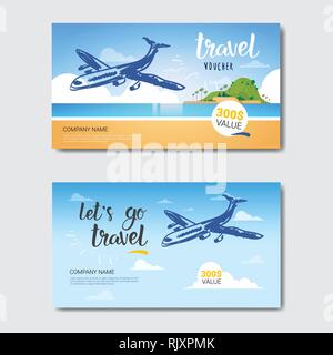 Travel Company Template Voucher With Airplane Flying Over Beautiful ...