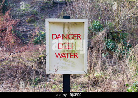 Sign saying Danger deep Water in Himley near Dudley Stock Photo