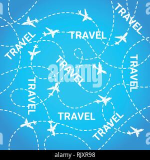 Travel Background Planes Flying On Blue Airplane Routes Tourism Concept Stock Vector