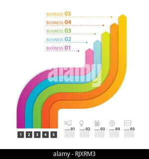 Road timeline infographics business with 5 path step template background. Stock Vector