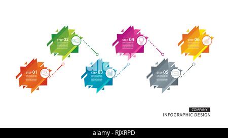 Geometric infographic with 6 abstract option template. Presentation step business modern background. Stock Vector